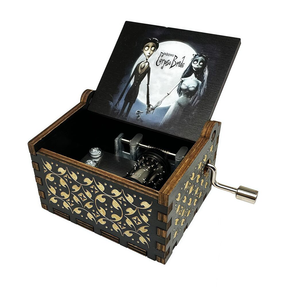 9044 CorpseBride Hand Crank Wooden Music Box, Antique Wooden Case